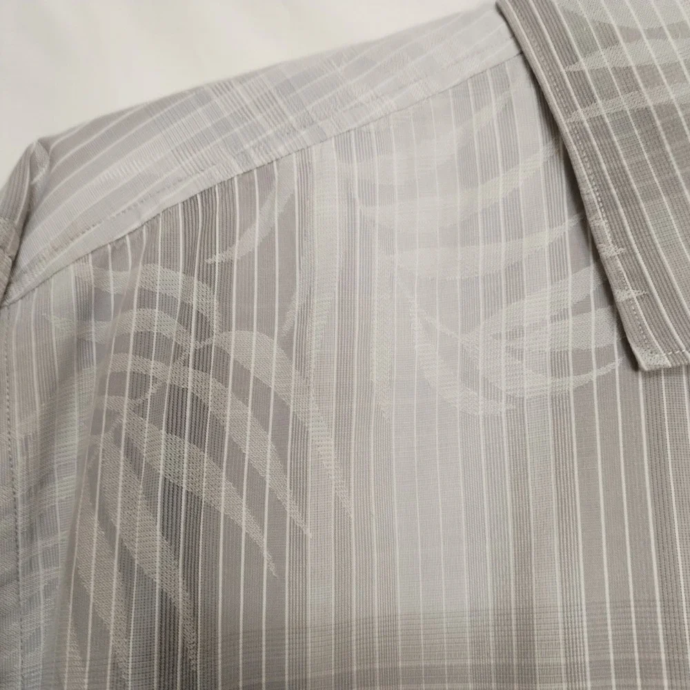Tommy Bahama Shirt Mens Large Striped Cotton Silk Gray‎ Long Sleeve Flip Cuffs